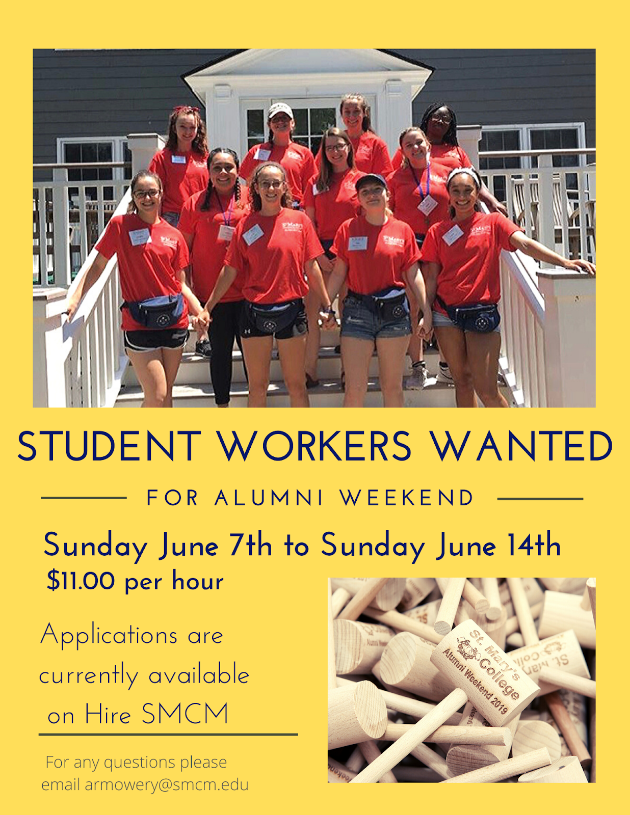 Alumni Weekend jobs available for students.
