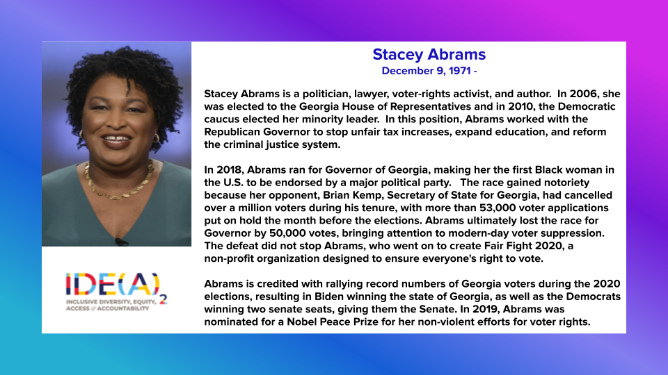 Notable person in Women's History Month, Stacey Abrams