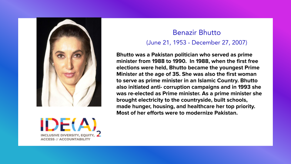 Notable person in Women's History Month, Benzair Bhutto