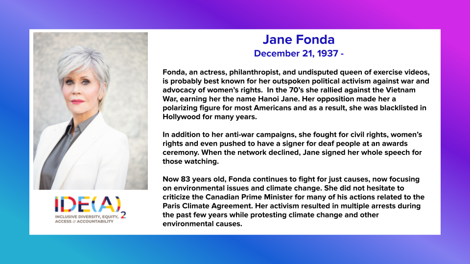 Notable person in Women's History Month, Jane Fonda