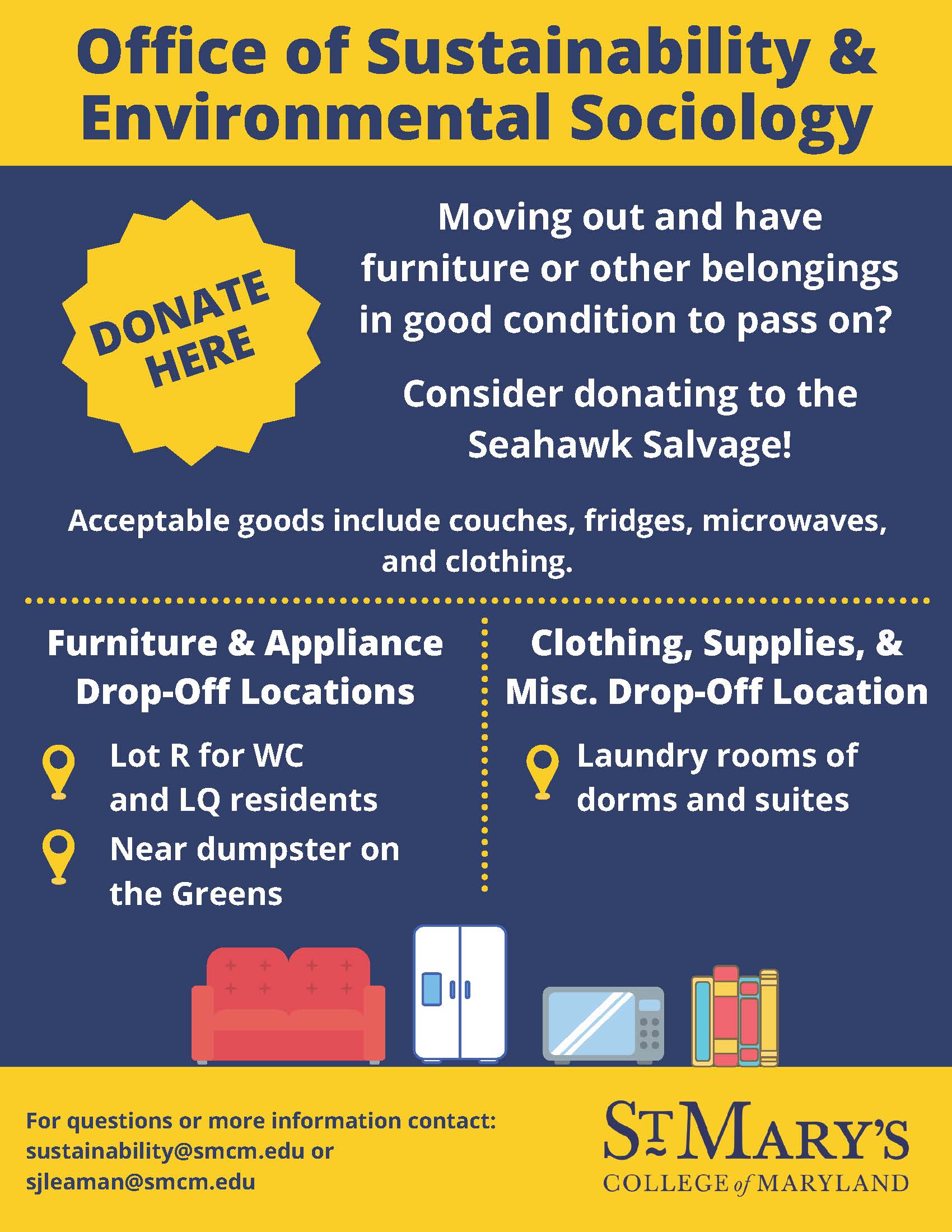Moving out? Do you have items you no longer need and would like to pass on? Donate your furniture or other household objects to Seahawk Salvage!