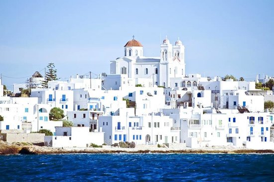 The harbor of the island of Paros, which is one of the islands we'll be spending 3 nights on