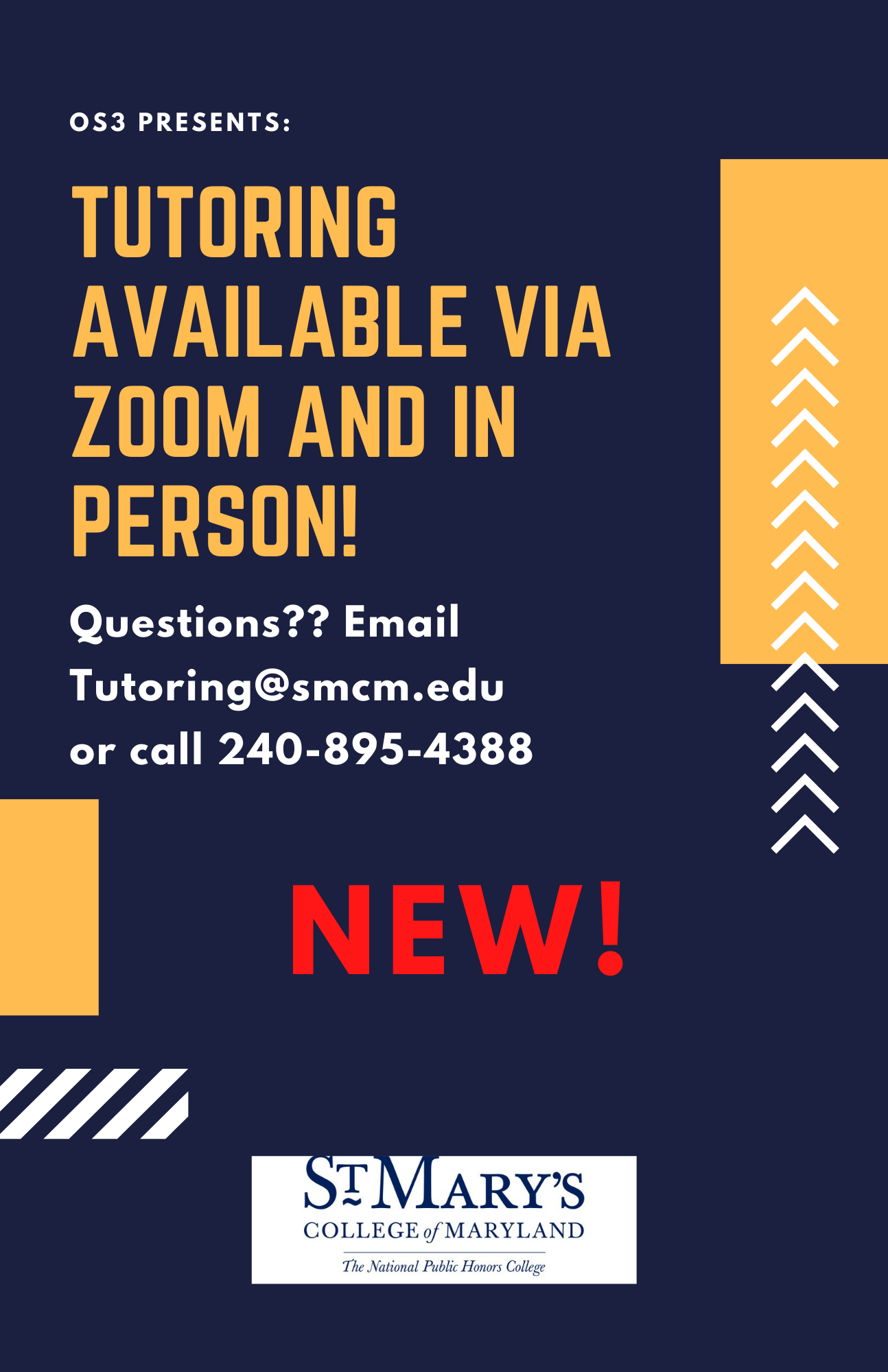 Tutoring Available via Zoom and In Person! Questions? Email tutoring@smcm.edu or call 240-895-4388