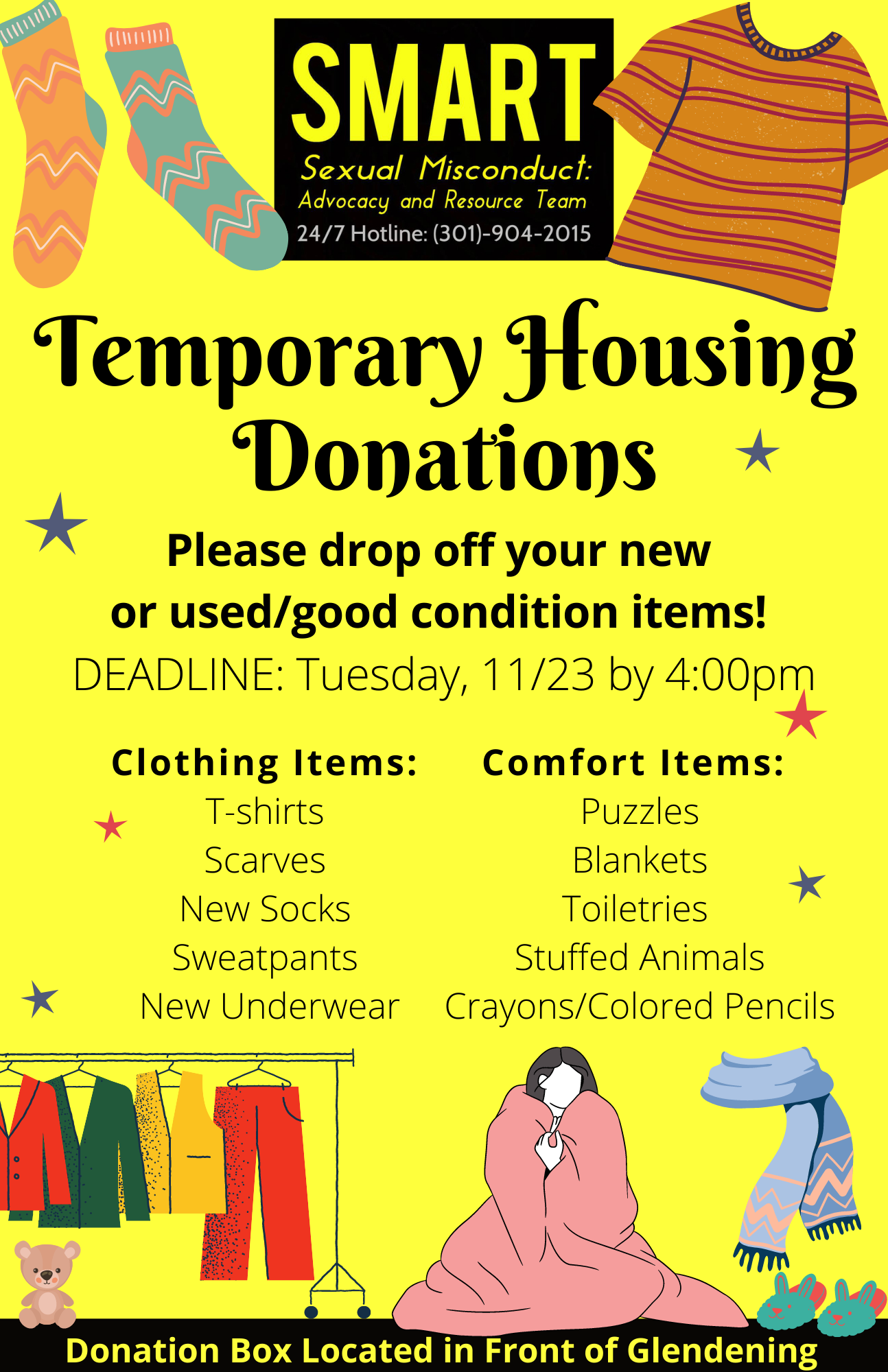 Black and Yellow Temporary Housing Donation Flyer, Details in full announcement