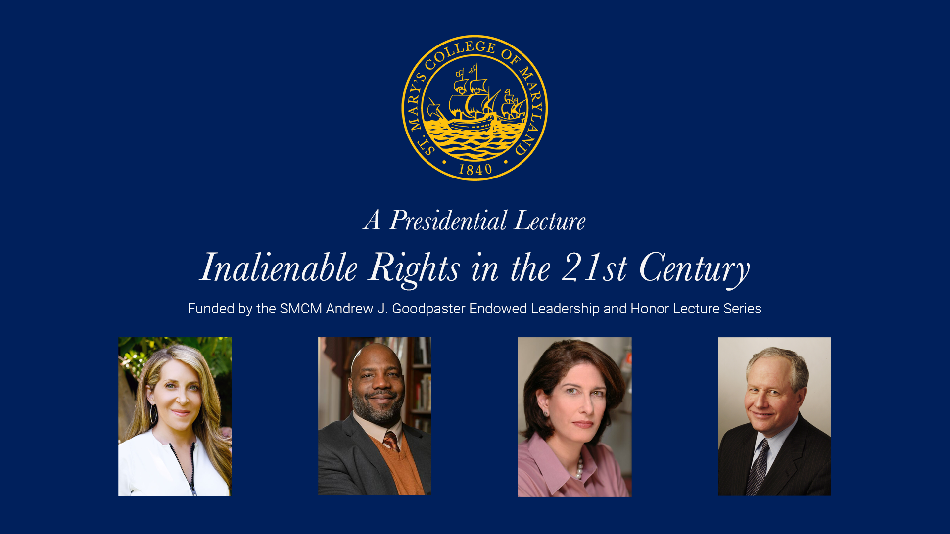A Presidential Lecture: Inalienable Rights in the 21st Century - Funded by the Andrew J. Goodpaster Endowed Leadership and Honor Lecture Series (photos of Jessica Yellin, Jelani Cobb, Mara Liasson, and Bill Kristol)