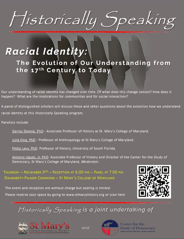 Historical Society flyer with text about Racial Identity panel program