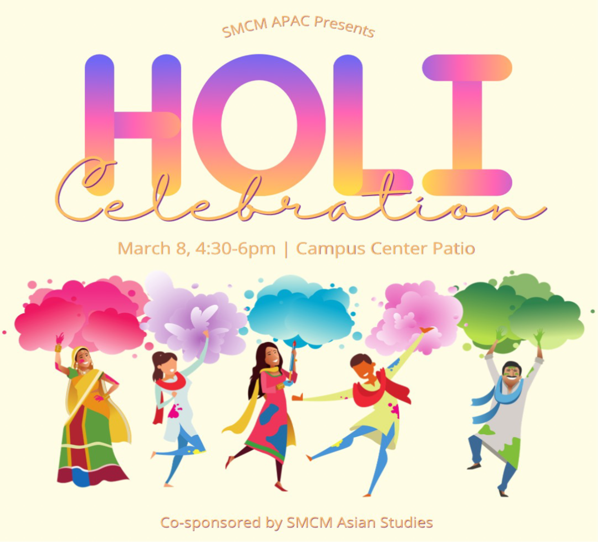 SMCM Holi event graphic