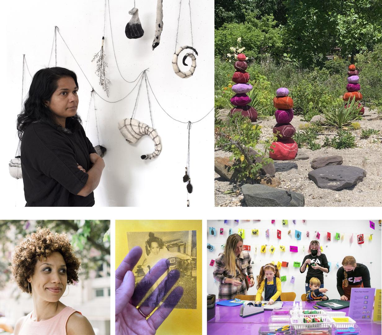 Two women, outdoor art installation and community arts programming