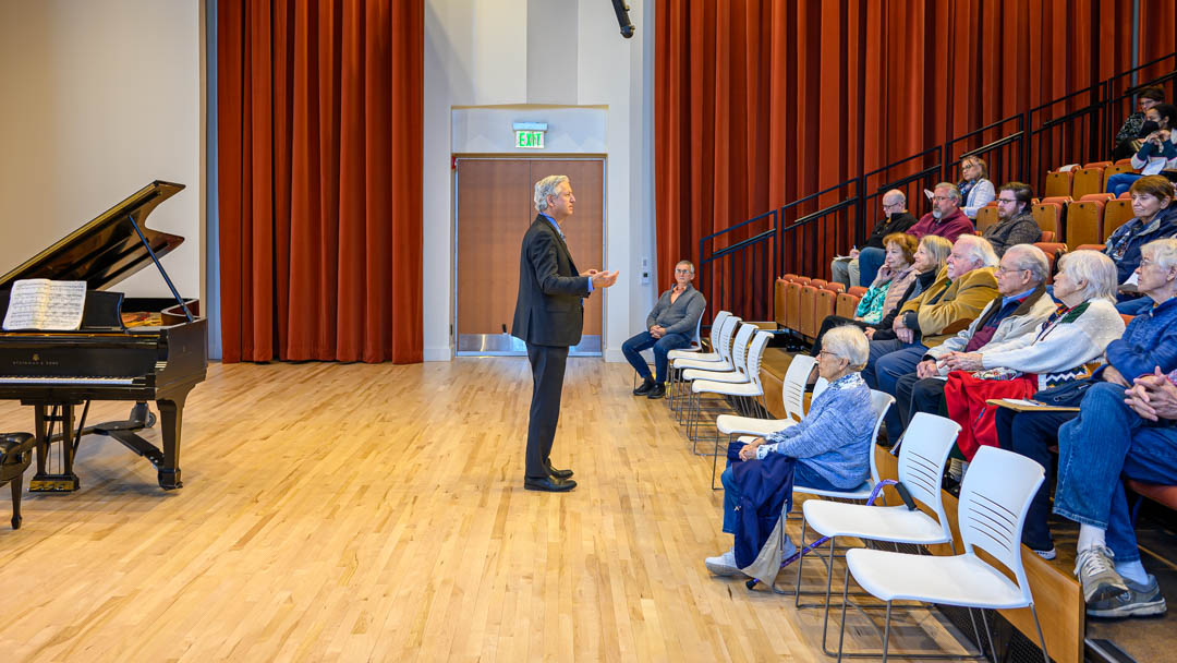 Brian Ganz delivers "Piano Talk" in Recital Hall of Dodge PAC