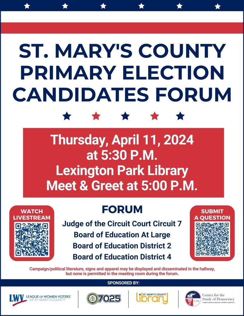 St. Mary's County Primary Election Candidate Forum | St. Marys College ...