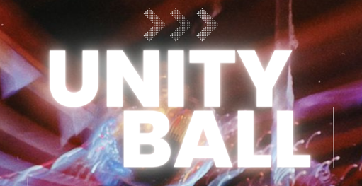 Disco background with white words saying Unity Ball.