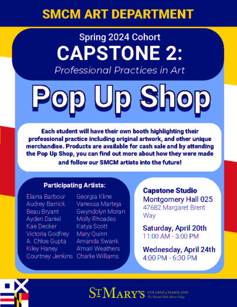 Image of text and dates for upcoming art capstone pop up shop