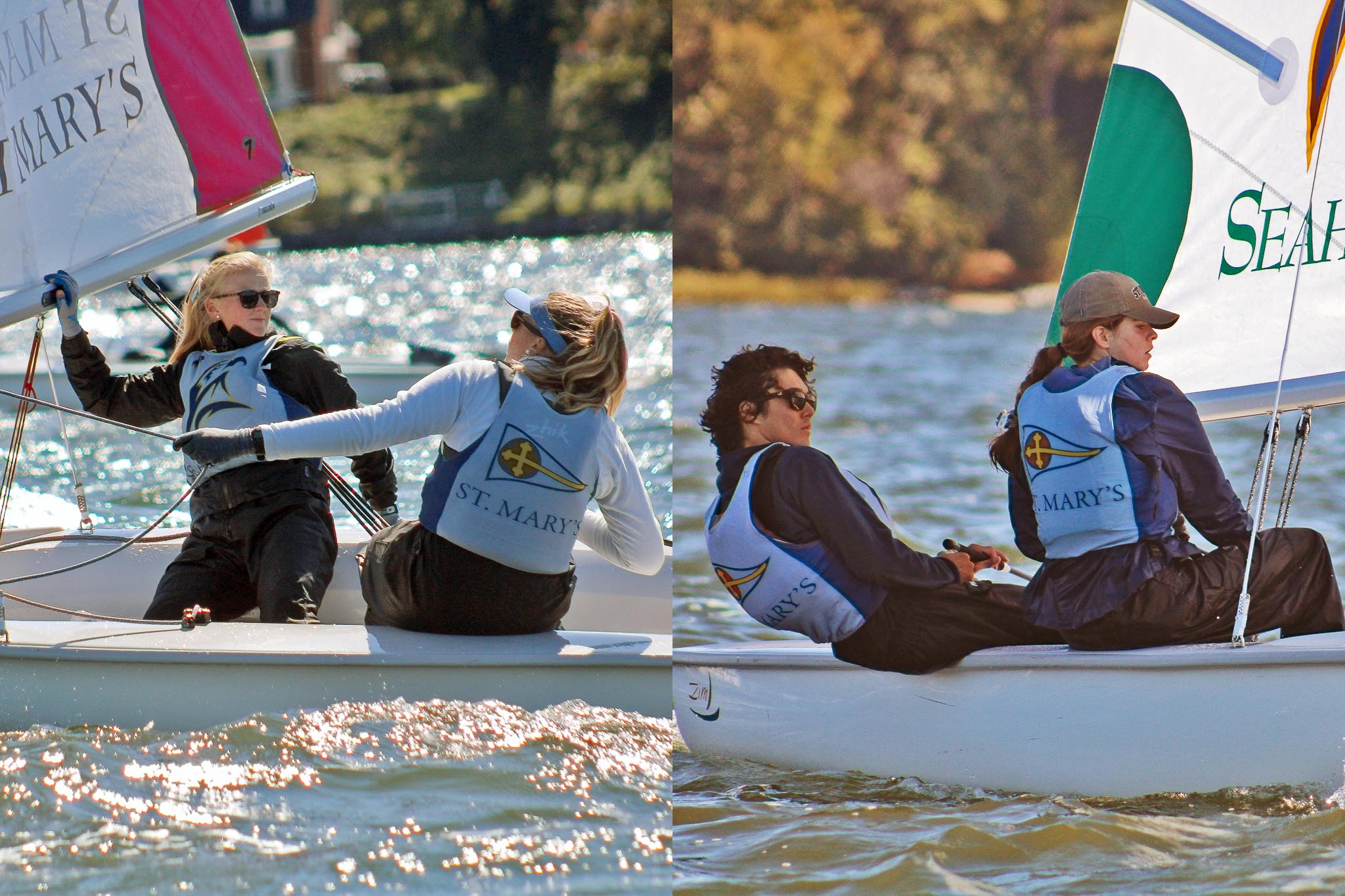 Two photos of 2-person sailing teams