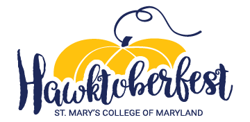 Hawktoberfest St. Mary's College of Maryland logo graphic in navy and gold