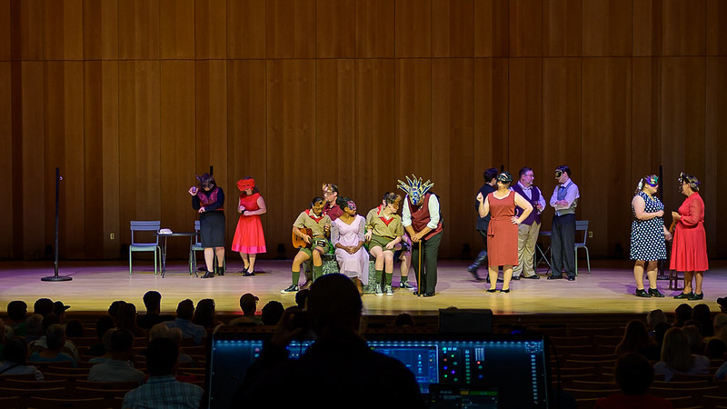 Costumed characters on stage