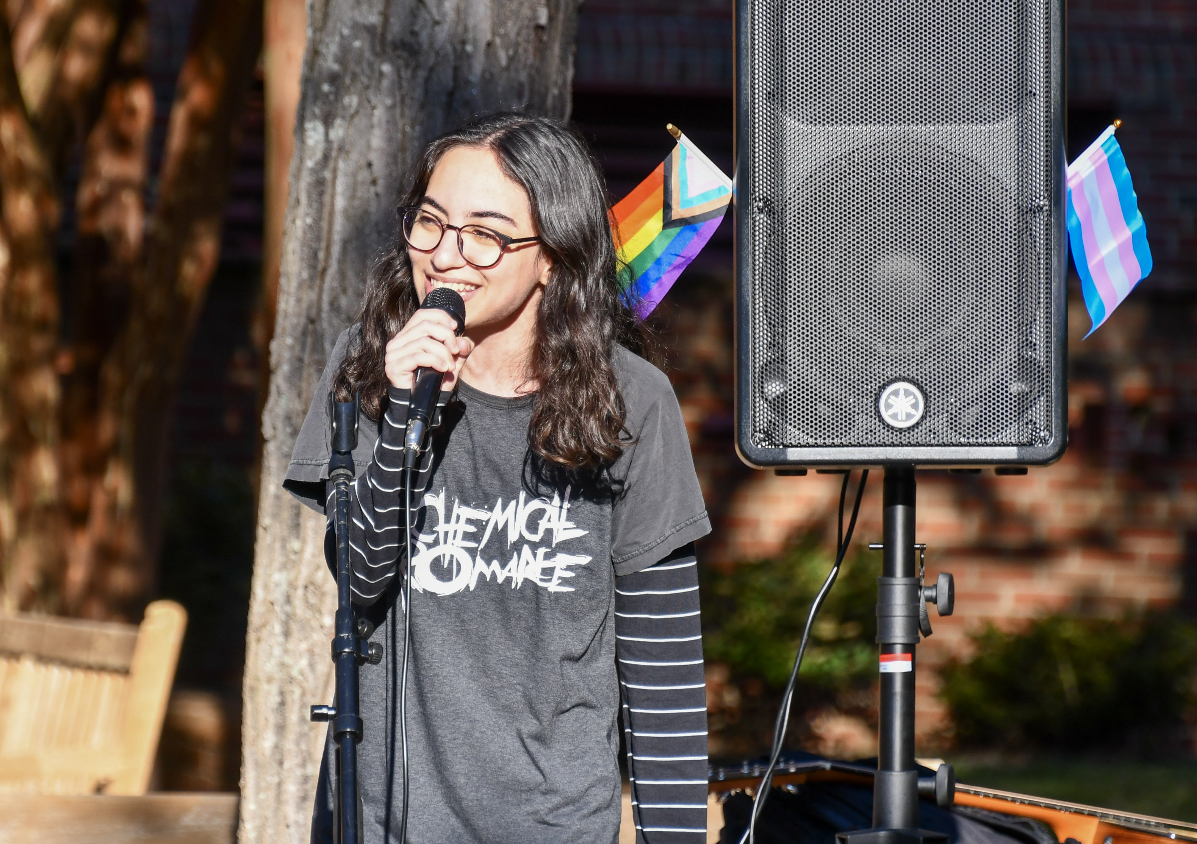 Student sings at Coming Out Day - Oct. 30