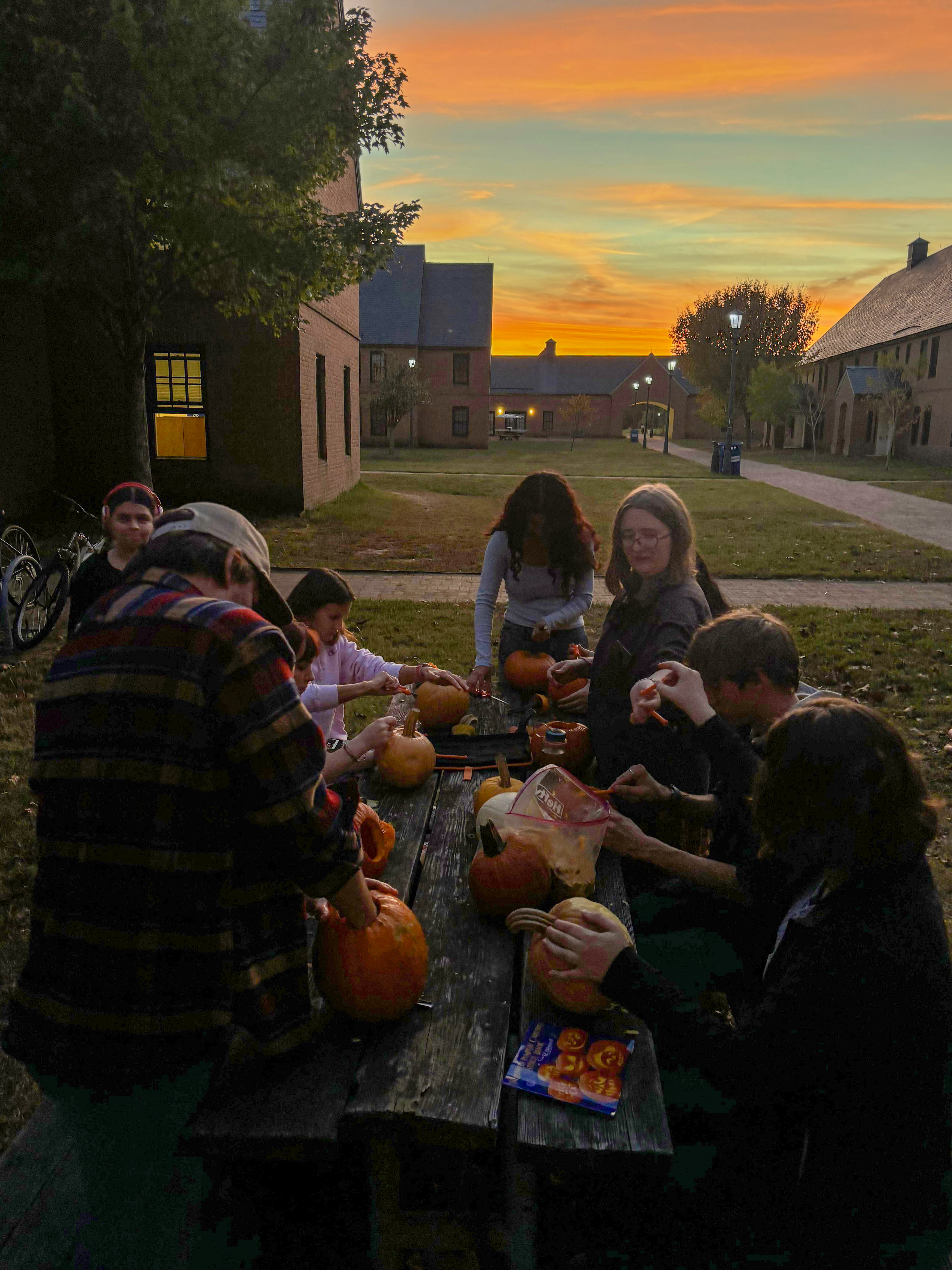 Students Carve Pumpkins with the Veggie Co-op and Sustainability Club at Sunset on LiveWell Day