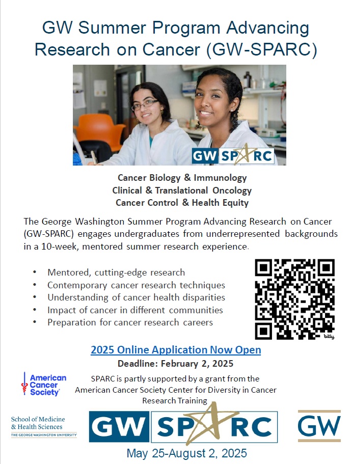 Flyer announcing research opportunity with GW, shows research details, deadline to apply