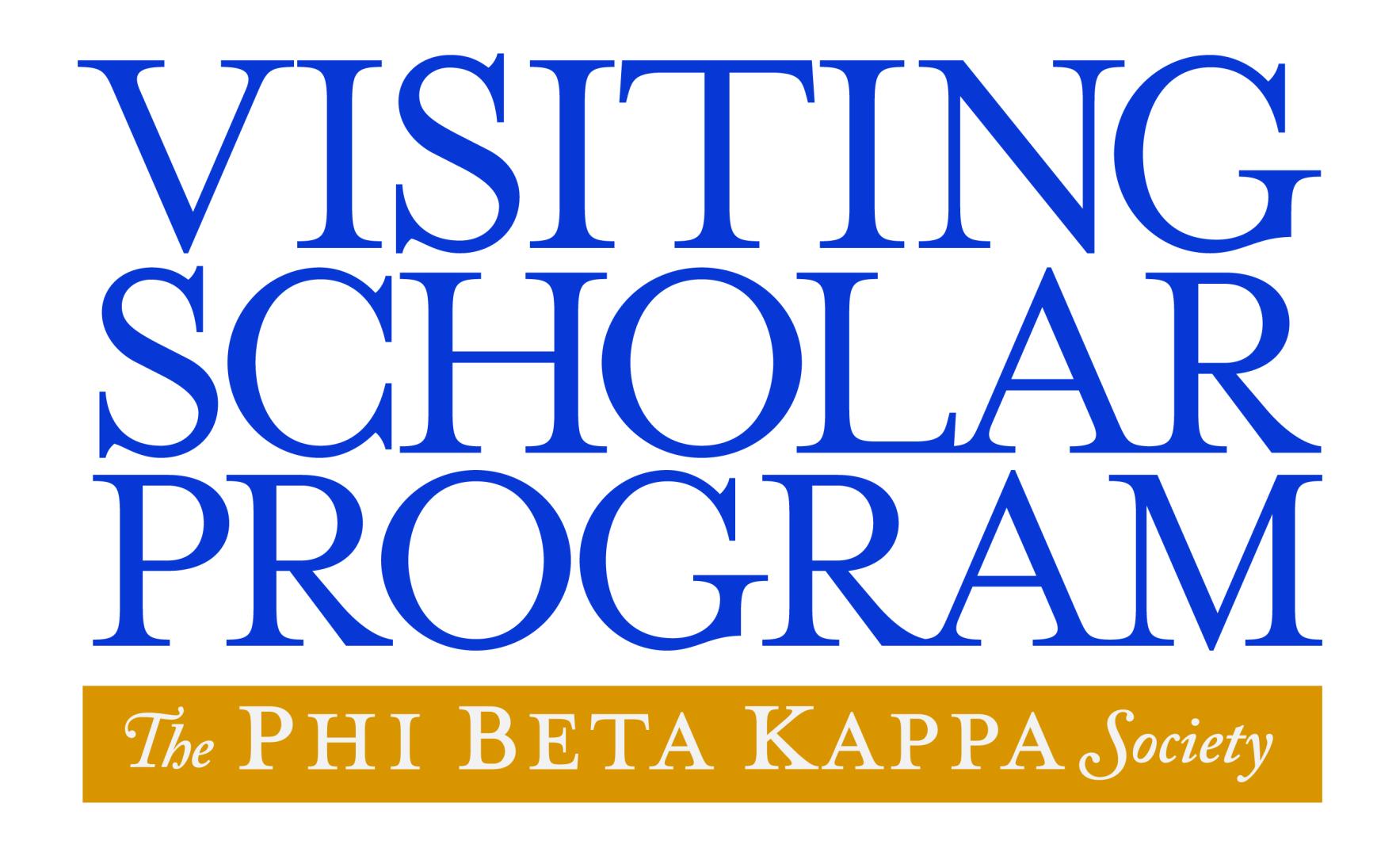 Logo with blue text reading "Visiting Scholar Program" and yellow banner below with "The Phi Beta Kappa Society" in white letters.