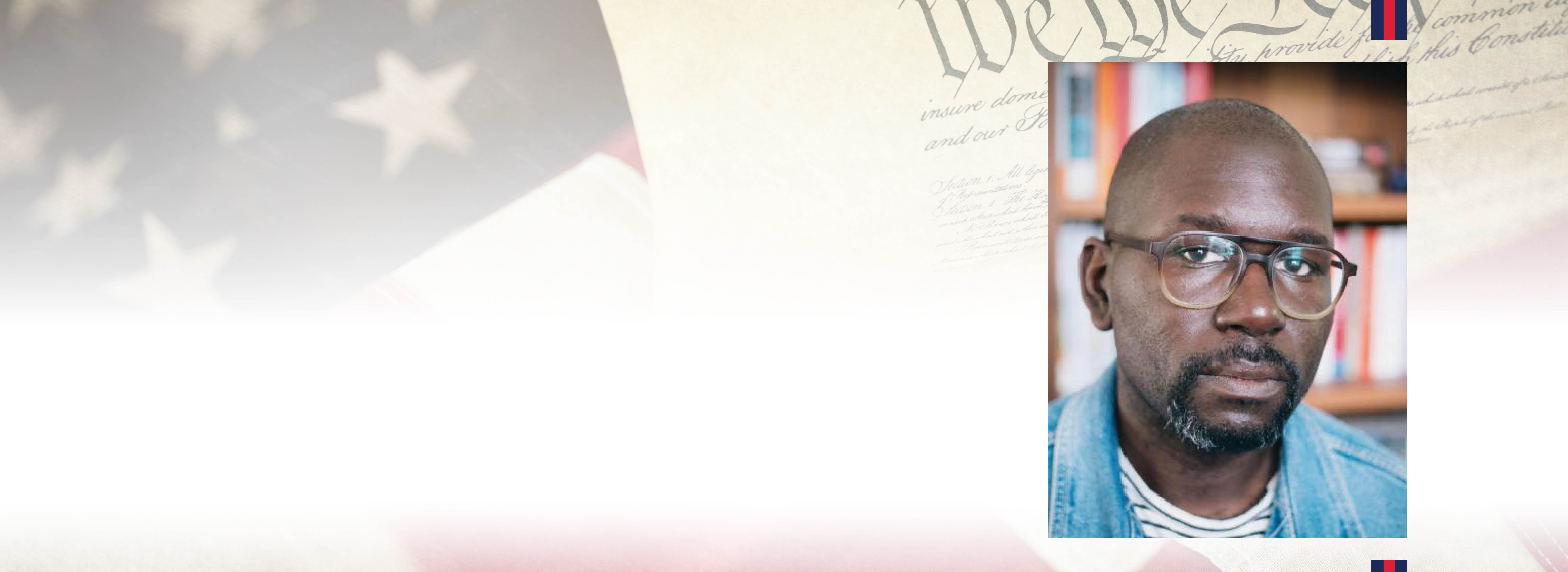 Jamelle Bouie and the background features a faded U.S. Constitution and flag.