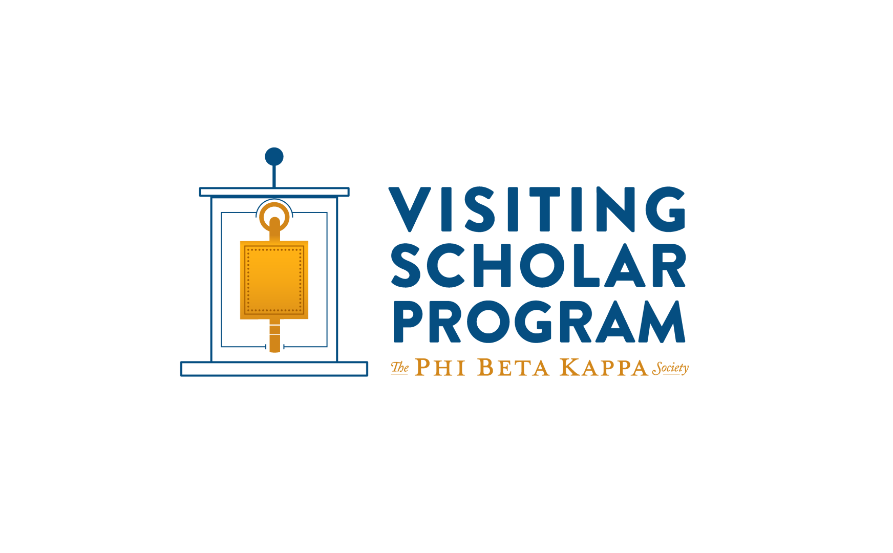 Logo for the Visiting Scholar Program by The Phi Beta Kappa Society, featuring a gold key in a lantern and blue text on a white background.