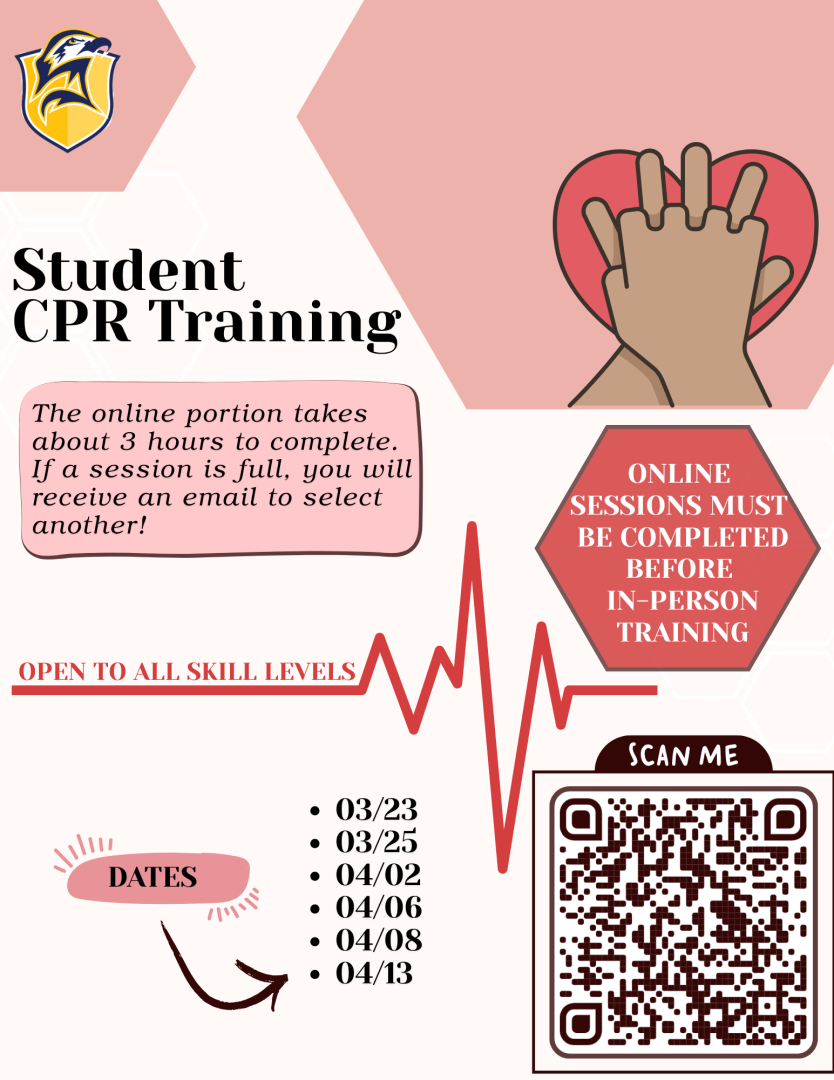 Student CPR training flyer with course dates, a QR code