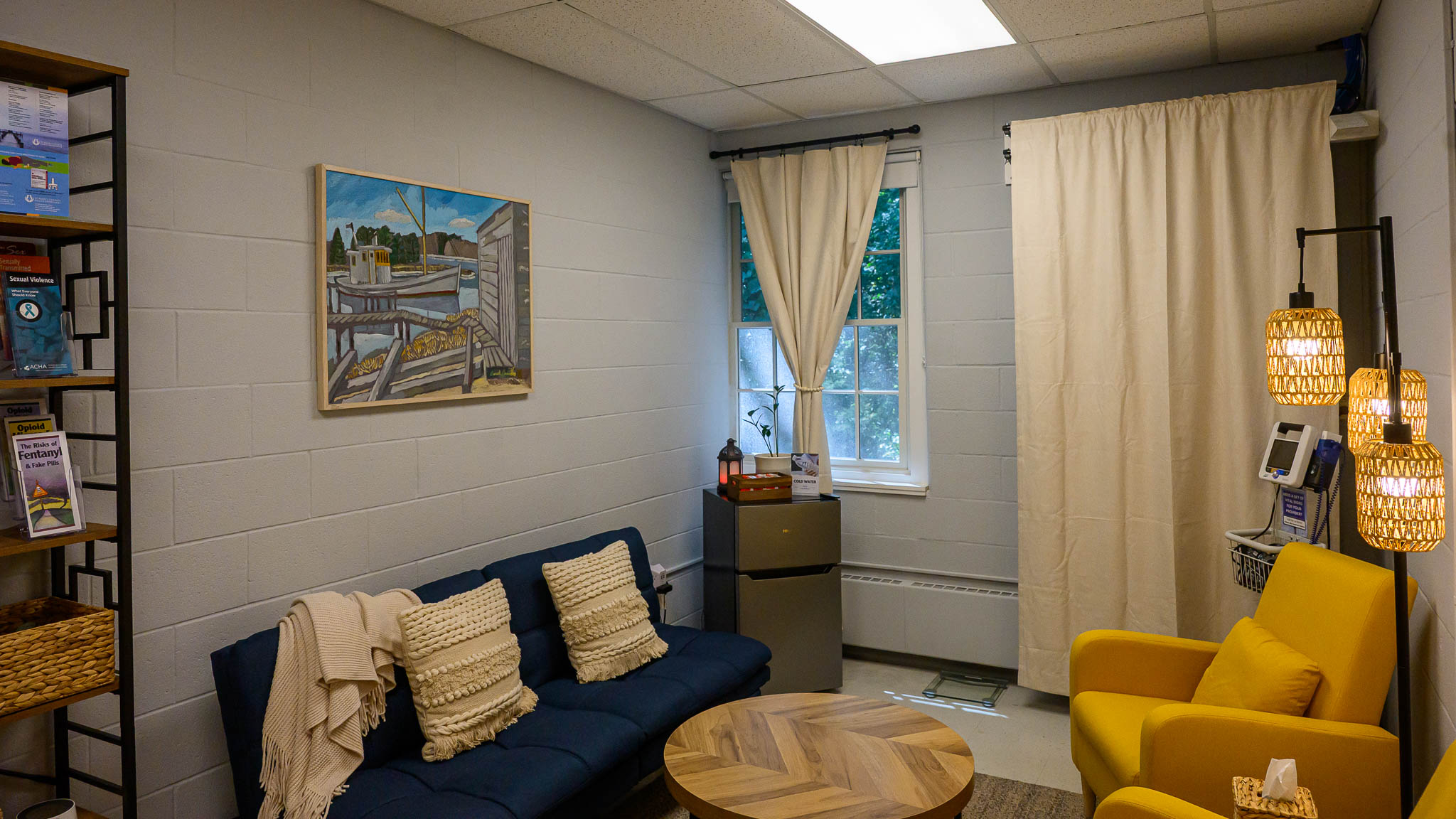 A health suite at St. Mary's College of Maryland with couches and chairs.