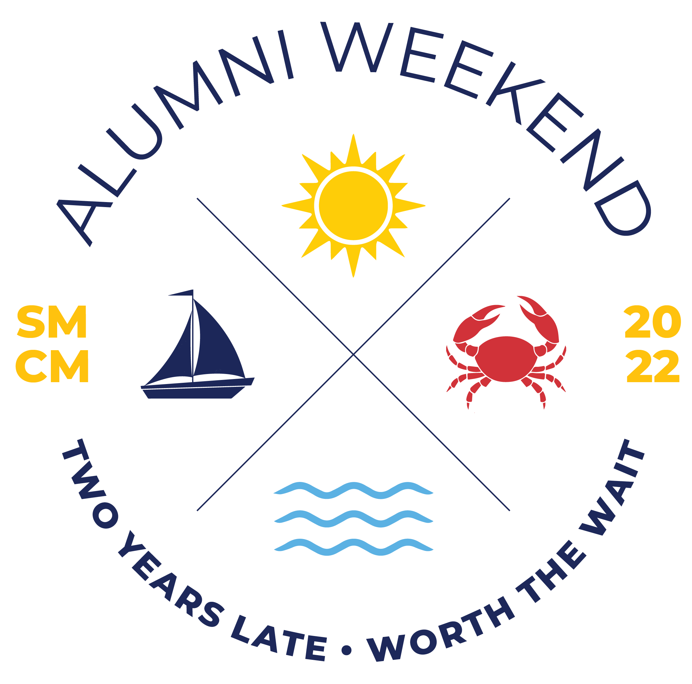 Logo that says, SMCM Alumni Weekend 2022, Two Years Late, Worth the Wait