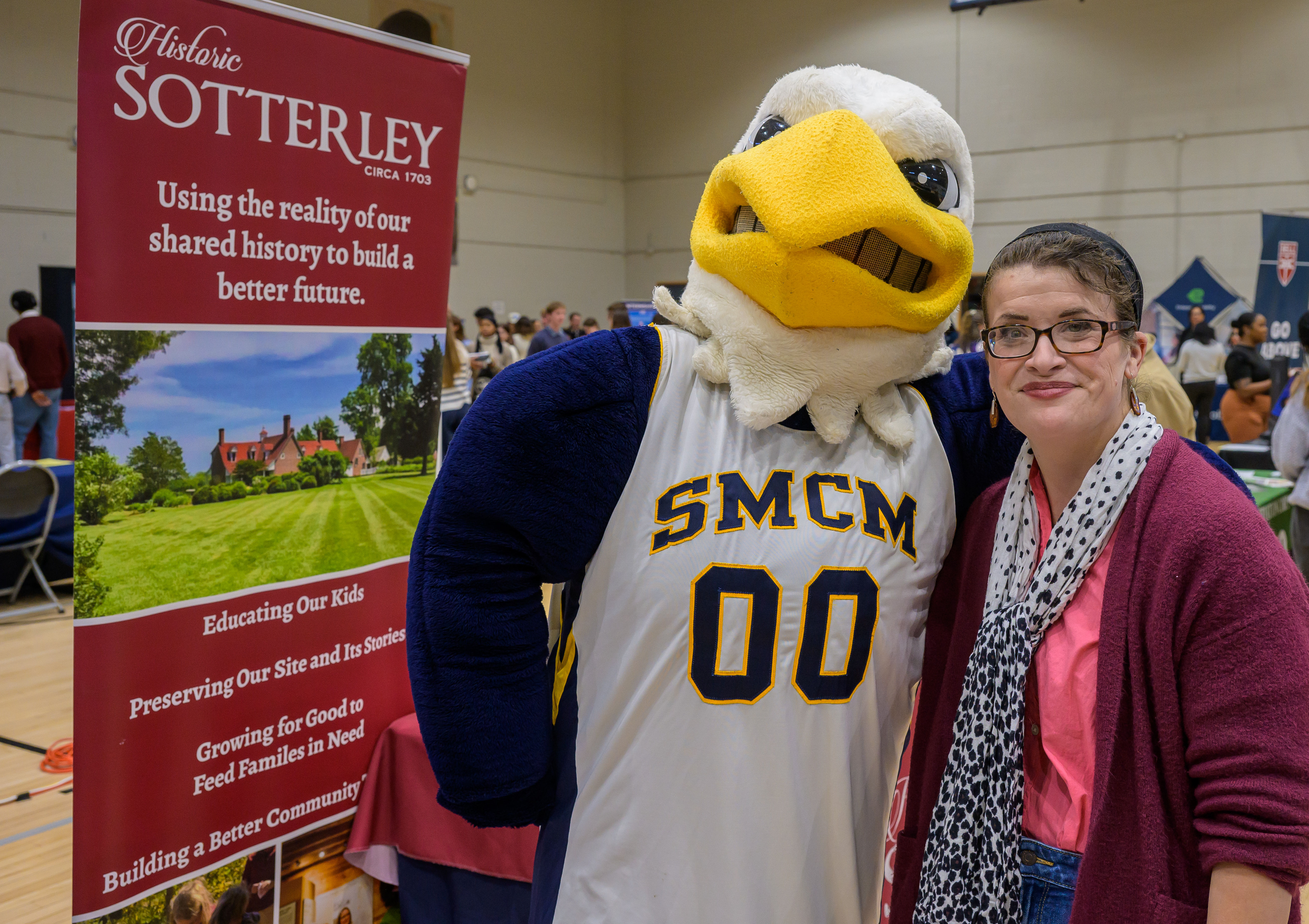 Soloman the Seahawk at the Career and Internship Fair