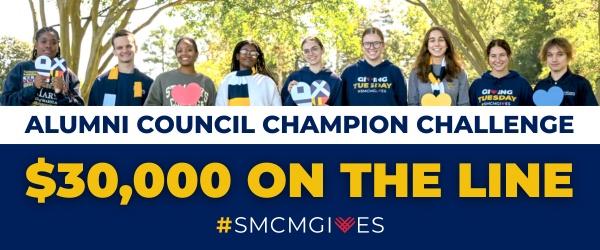 Graphic that says, "Alumni Council Champion Challenge, $30,000 On the Line, SMCM Gives