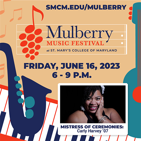 Graphic for Mulberry Music Festival with a headshot of Carly Harvey
