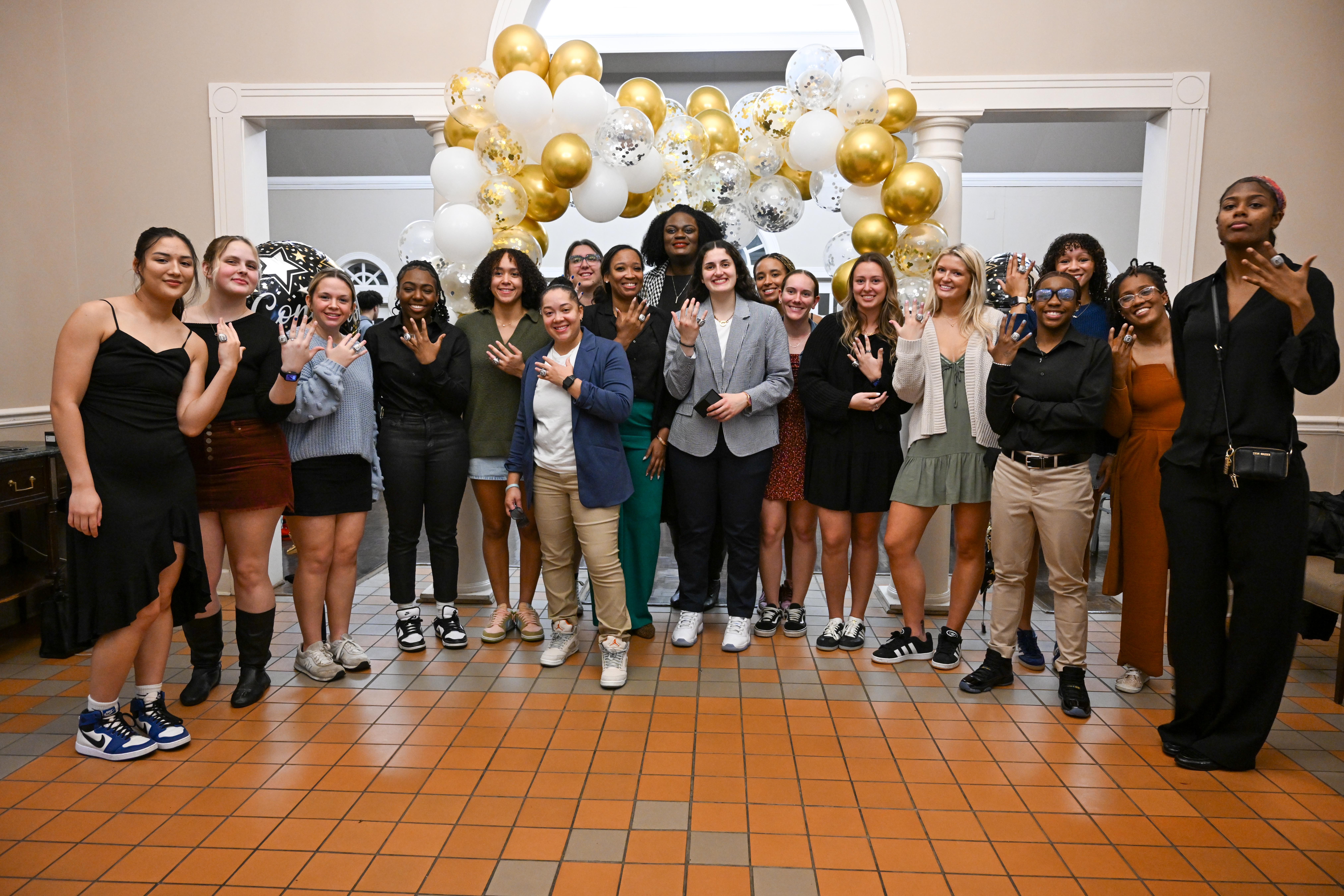 SMCM Women's Basketball Team receiving championship rings
