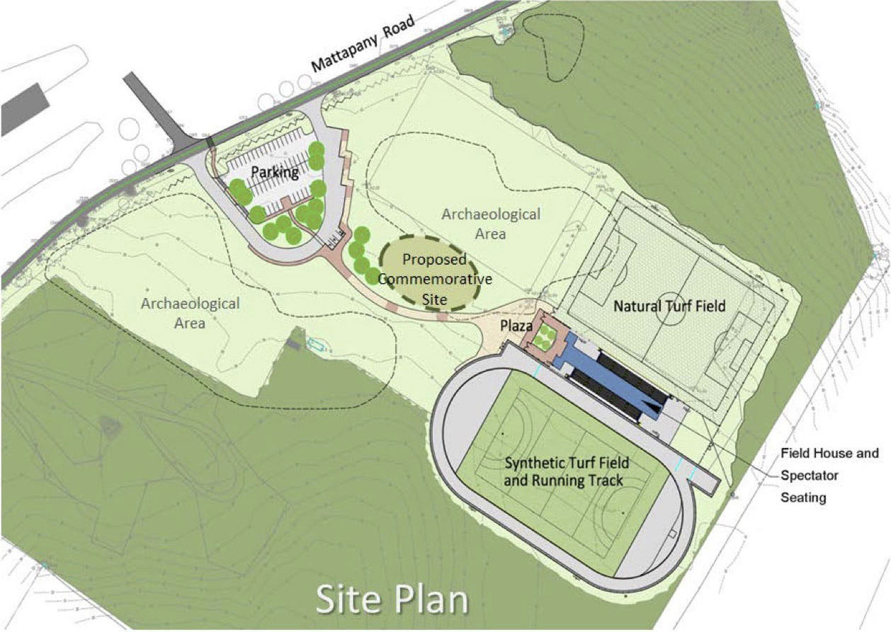 commemorative site plan in relation to the Jamie L. Roberts Stadium pictured