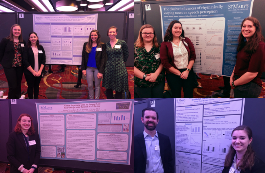 St. Mary’s College students, faculty, and alumni presenting their posters