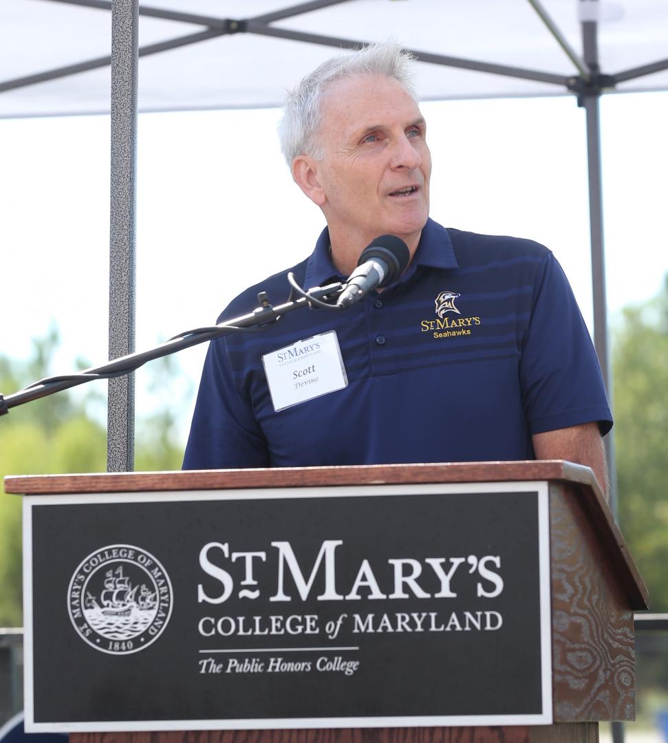 Scott Devine pictured during the opening of the Jamie L. Roberts Stadium