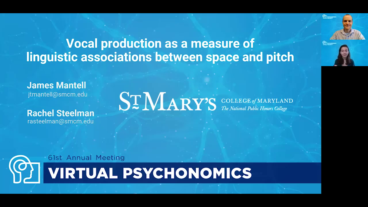 Title slide from virtual poster presentation by Rachel Steelman and James Mantell.