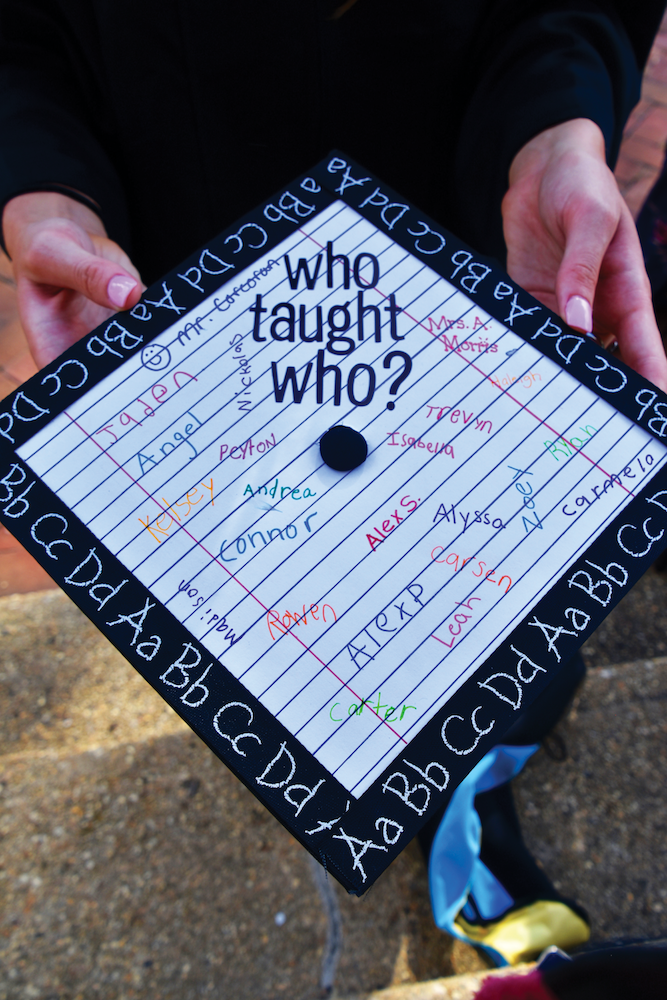 graduation cap pictured with Who Taught Who? written across it