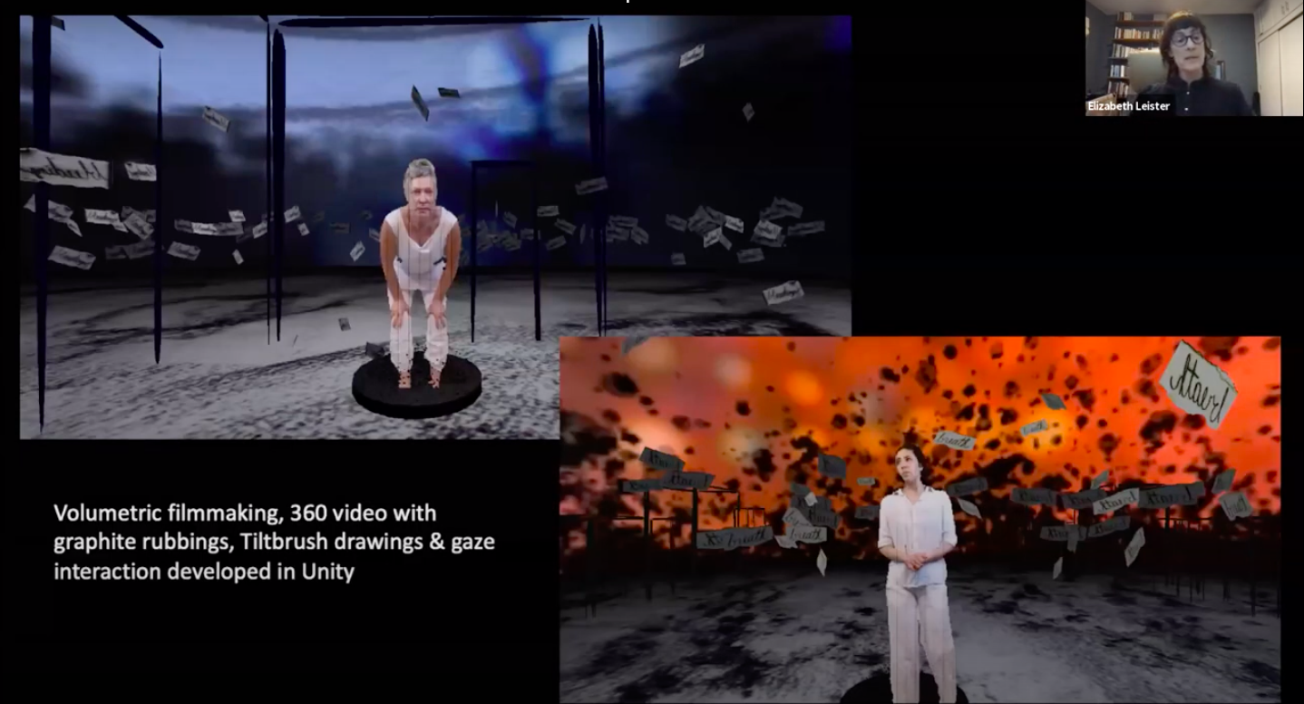 mage: Screenshot from Showcase presenter Elizabeth Leister showing stills from her experimental virtual reality work, All Her Bodies (in progress).