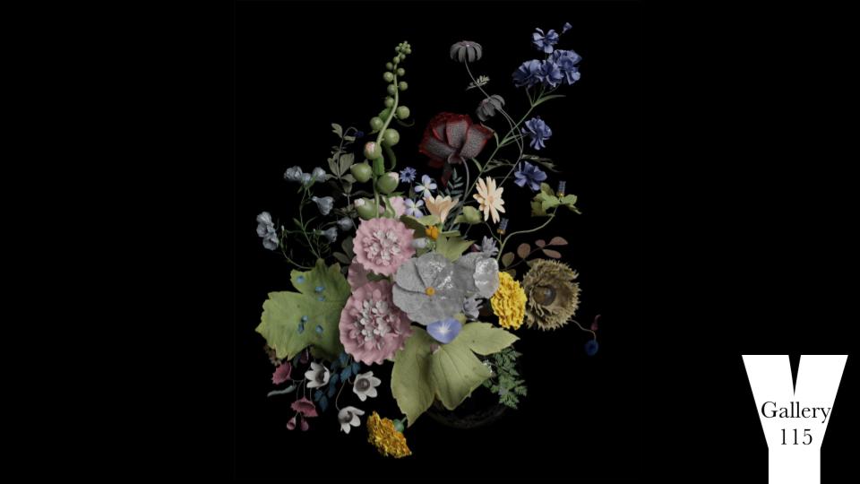 Image of 3D modeled flowers against a black background.