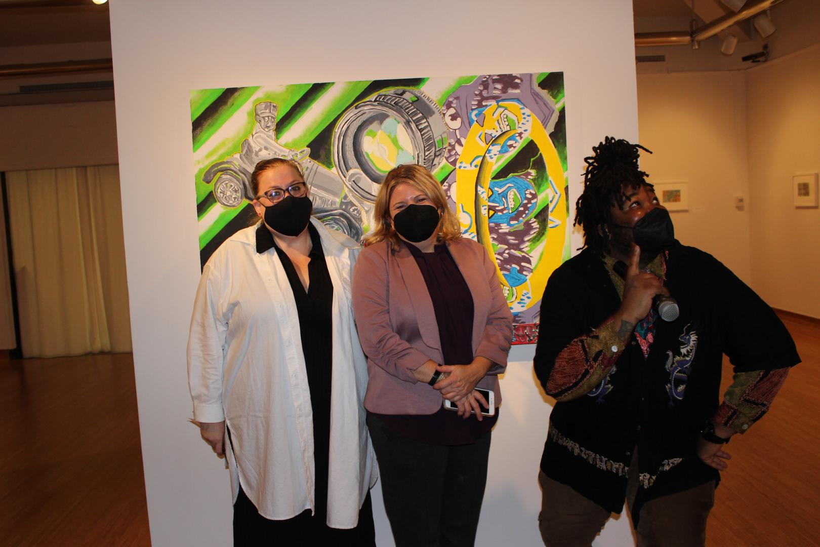 Boyden Gallery Director Erin Peters, Professor of Art Carrie Patterson, and St. Mary’s College alumnus Eli Hill ’21