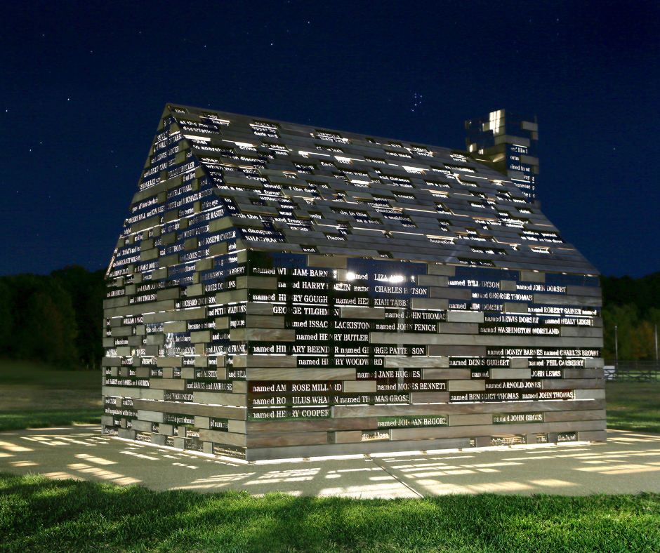 nighttime image of The commemorative to Enslaved Peoples of Southern Maryland 