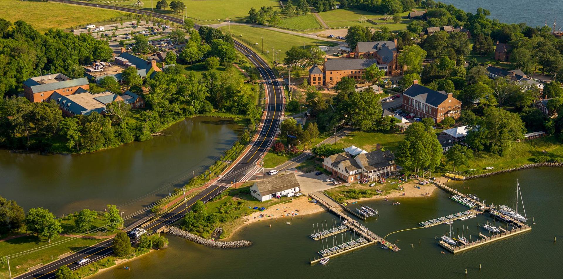 Overhead view of St. Mary's College of Maryland Historic Campus