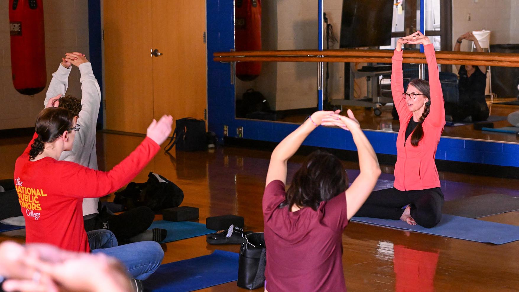 Yoga class stretching