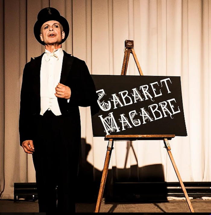 Cabaret Macabre poster with character posing in front of name
