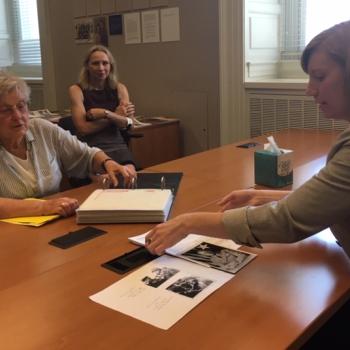 Paskow reviewing father's letters at the Veterans History Project at the Library of Congress