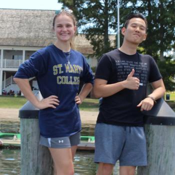Two students shown on the docks at St. Mary's College.