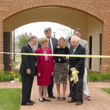 Photo of Waring at the ribbon cutting for the Waring Commons from 2003
