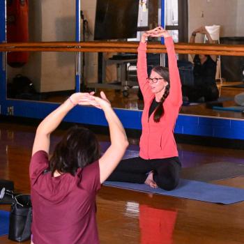 Yoga class stretching