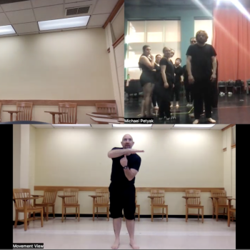 Seton Hill students following Assistant Professor Villada's instructions in their own rehearsal space.