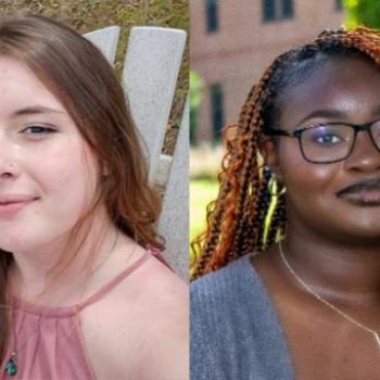 Two women posing for separate outdoor photos; one has long brown hair and light skin, the other has long braids, glasses, and dark skin.